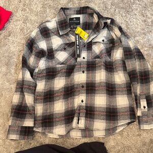 Shouthouse Black and White Plaid Shirt with Red Lines